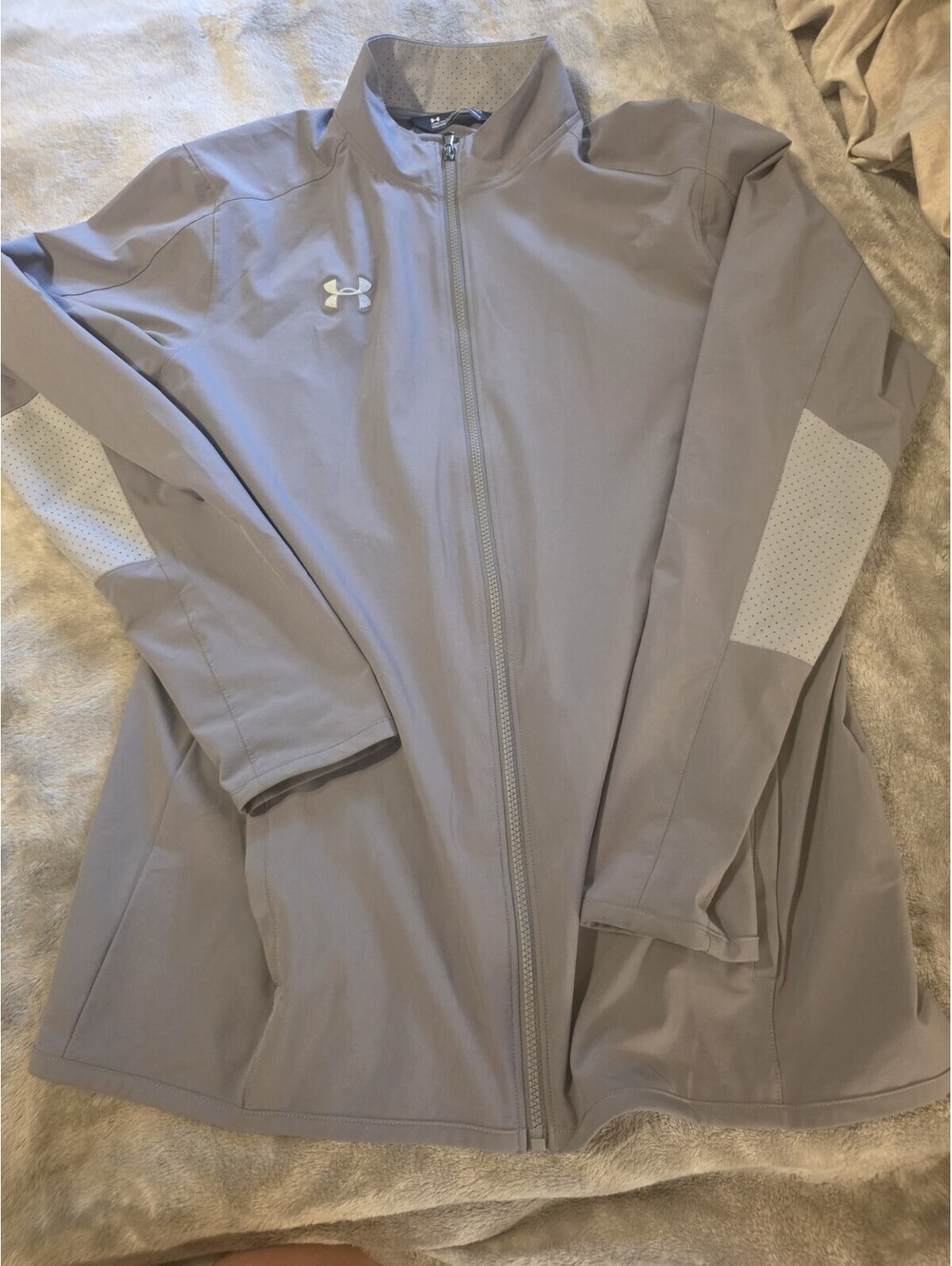Under Armour Jacket Mens Large Loose Gray Squad Woven Warm Up UA Full Zip